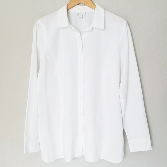 J. Jill Women's White Shirt Collection Button Down Top M Stretch Cotton Poplin - Picture 1 of 16
